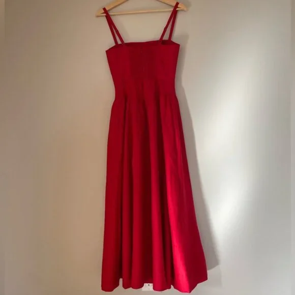 NEW Reformation Katarin Linen Midi Dress Lipstick Red Lace Detail | size 6 - Picture 11 of 15
